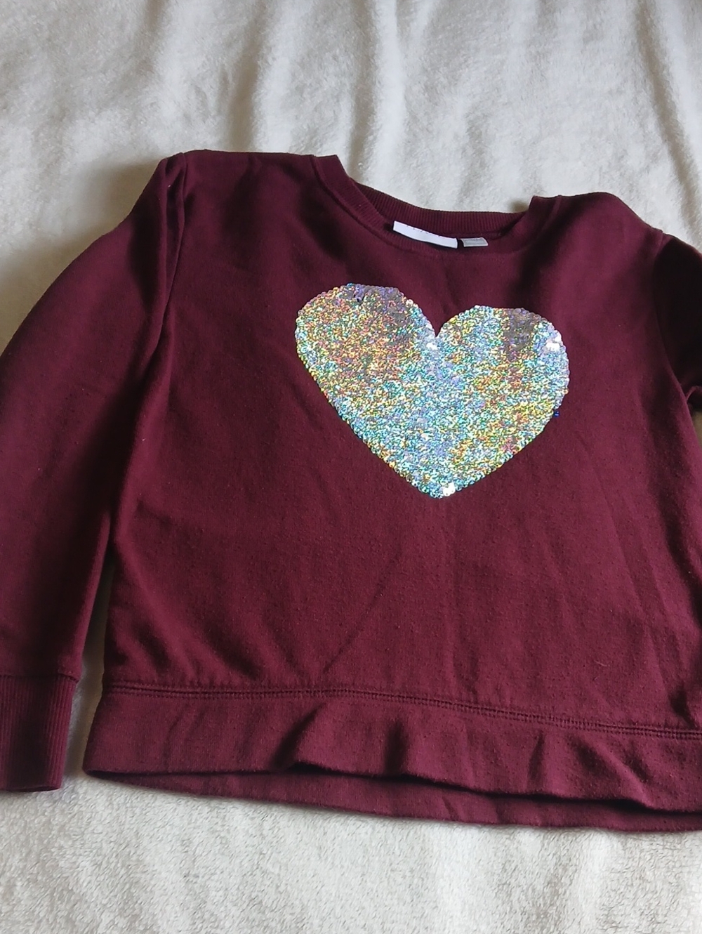 Girl's Place Maroon Sweatshirt with Iridescent Sequin Heart